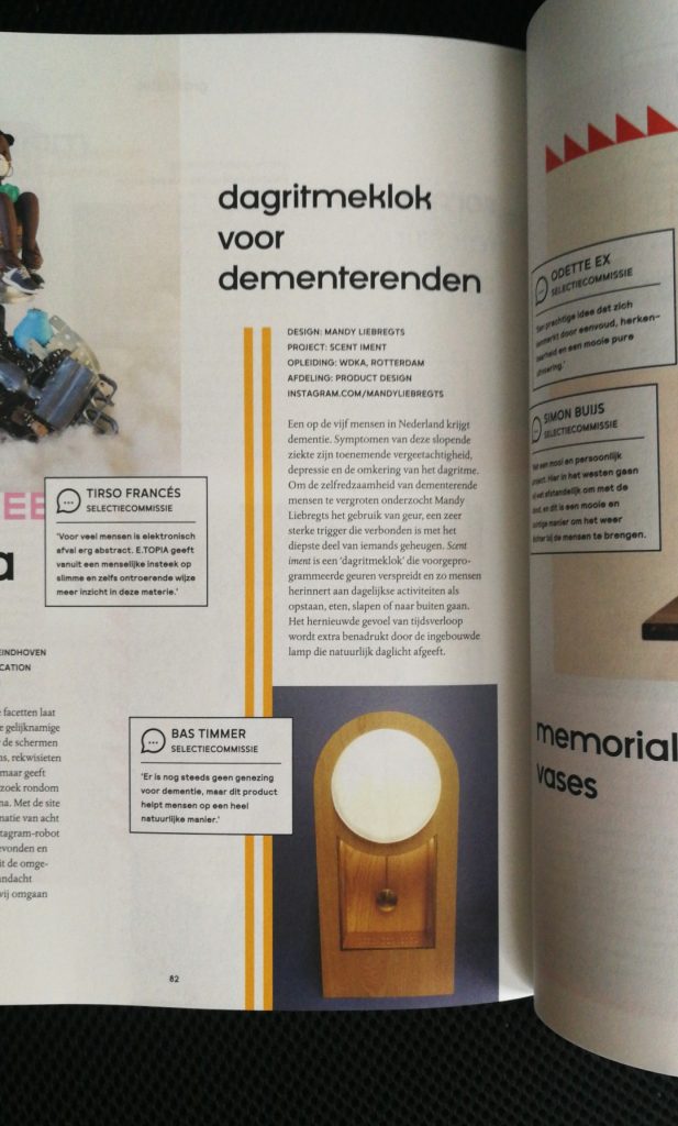 a photo of the publication of the scentiment scent clock project in DUDE magazine BNO