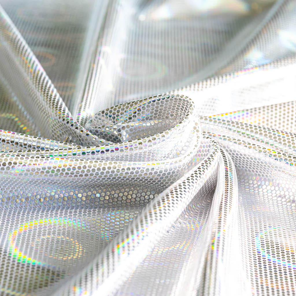 Synchromode.nl glitter Lycra sample, Disco Zilver wit