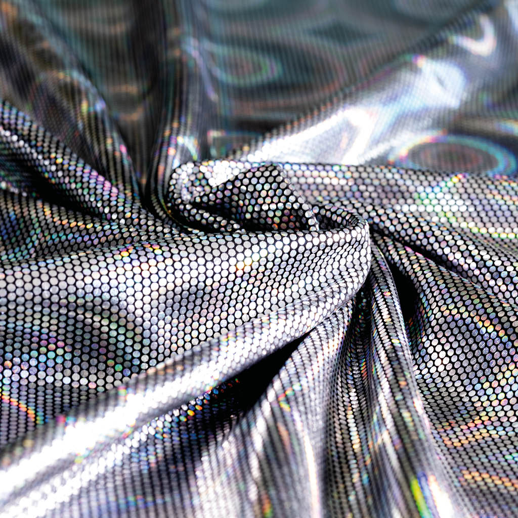 Synchromode.nl glitter Lycra sample, Disco Zilver zwart